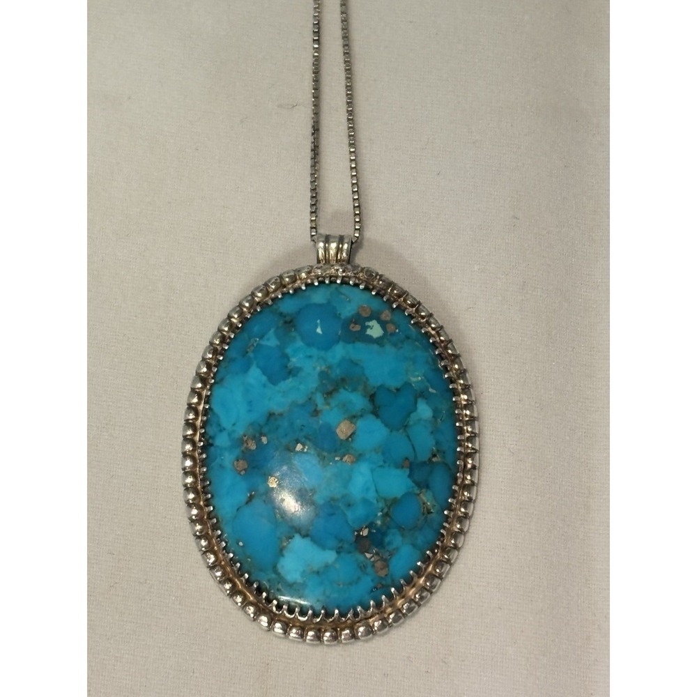 Beautiful Sterling Silver Copper Turquoise Oval Pendant and 16 Inch Chain - Picture 4 of 11
